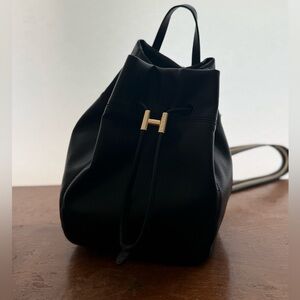 Halston Convertible Black Vegan Leather Women's Bucket Bag